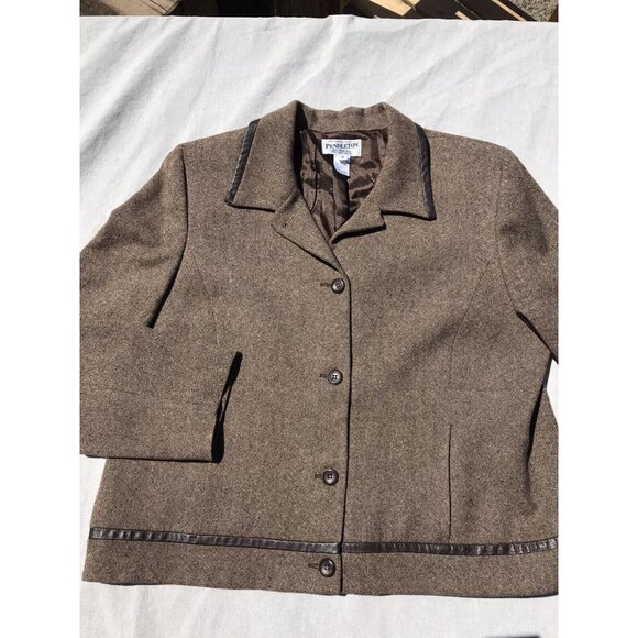 Vtg Wool Pendleton Brown HTF Suit Jacket Blazer Women’s 18 L Xl Leather Trim Mod - Picture 8 of 16